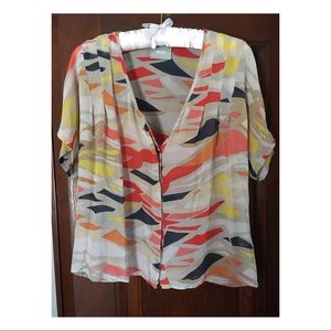 Maeve multi-colored short sleeved button up blouse